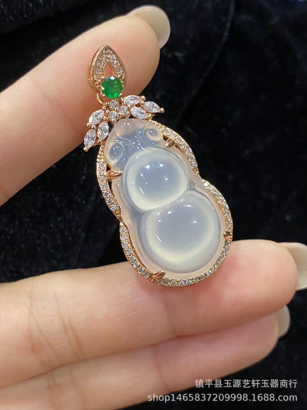 Madagas High Ice White Chalcedony 925 Silver Plated Inlaid Bean Pendant with Agate Buddha Jade Gourd Hanging — feature 9
