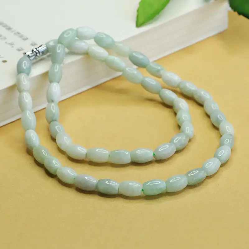 Natural Jade Necklace with Rice-Shaped Beads Green - Image 2