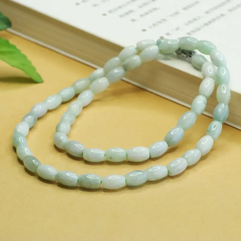 Natural Jade Necklace with Rice-Shaped Beads Green - Image 3