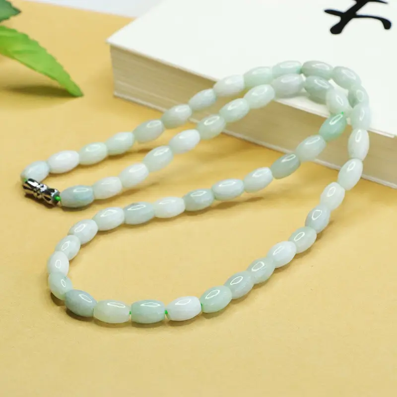 Natural Jade Necklace with Rice-Shaped Beads Green - Image 4