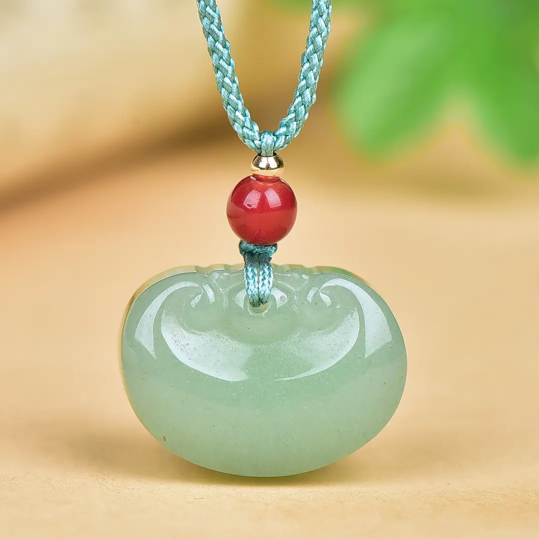 Jade Pendant Necklace with Red & Black Beads - Image 3