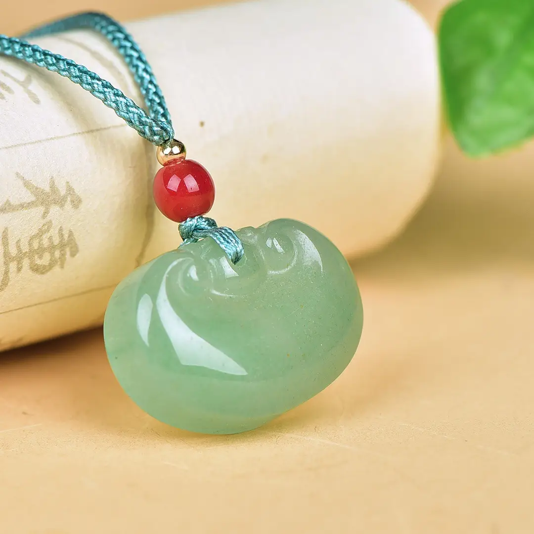 Jade Pendant Necklace with Red & Black Beads - Image 4