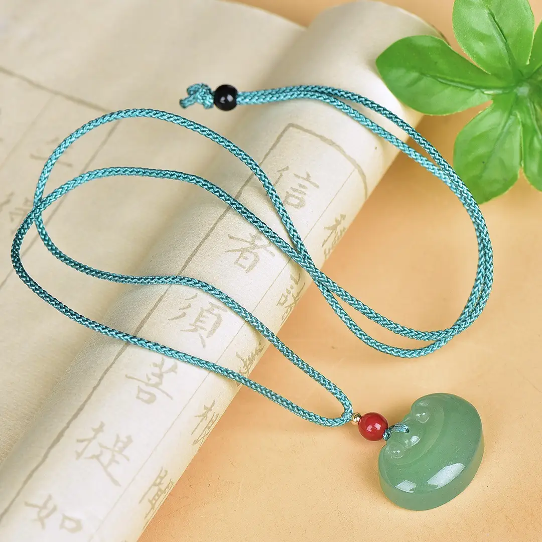Jade Pendant Necklace with Red & Black Beads - Image 5