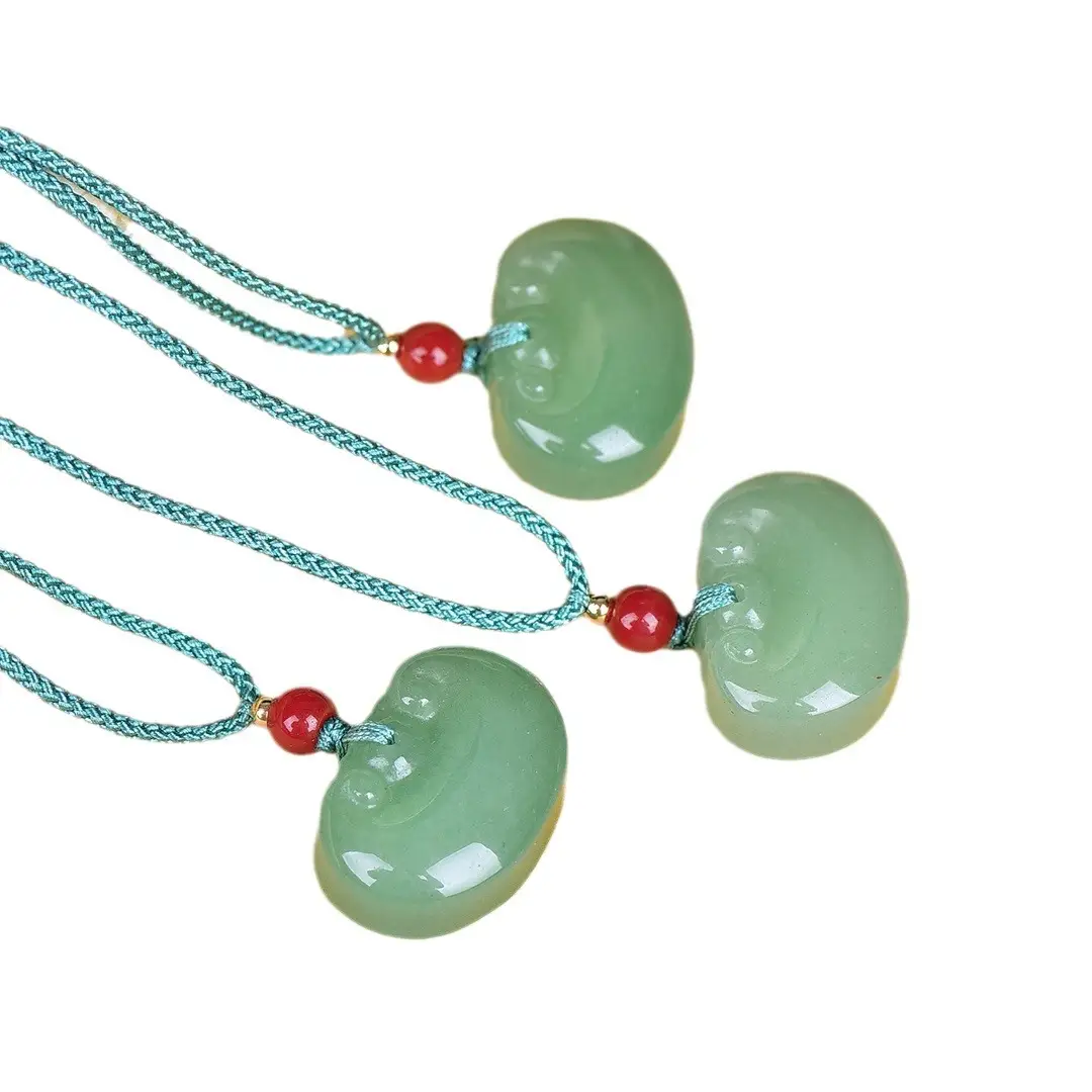 Jade Pendant Necklace with Red & Black Beads - Image 6
