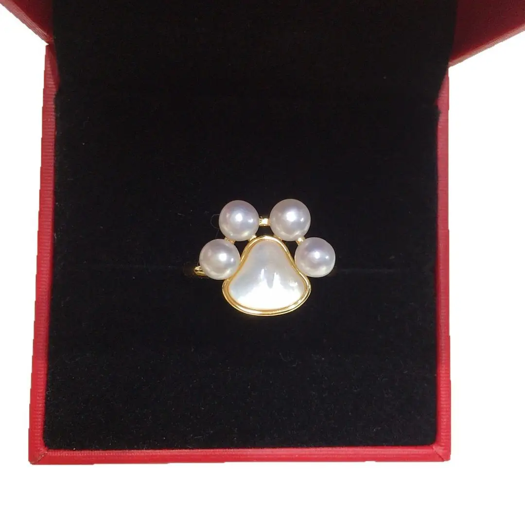 Natural Pearl Ring with Gold Plated Cat Claw Design - Image 6
