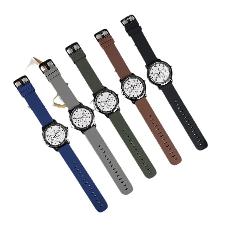 Men's Black Silicone 3-Eye Watch with Double Scale