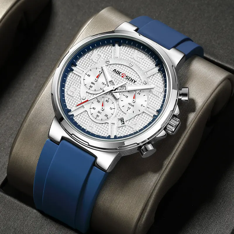 AOCASDIY Men's Chronograph Quartz Watch Black Silicone Strap - Image 7