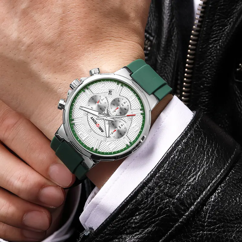 AOCASDIY Men's Chronograph Quartz Watch Black Silicone Strap - Image 8