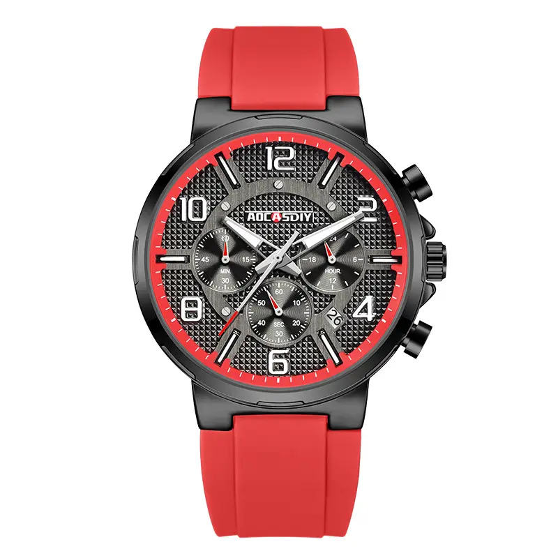 AOCASDIY Men's Chronograph Quartz Watch Black Silicone Strap - Image 5
