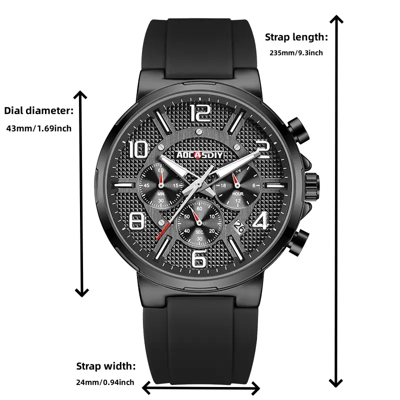 AOCASDIY Men's Chronograph Quartz Watch Black Silicone Strap — feature 13