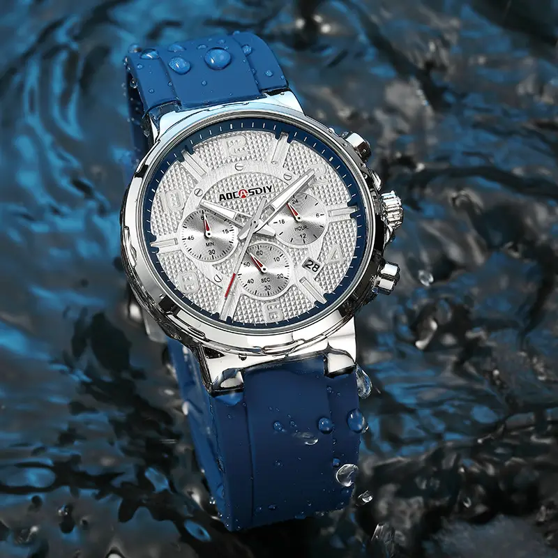 AOCASDIY Men's Chronograph Quartz Watch Black Silicone Strap — feature 14