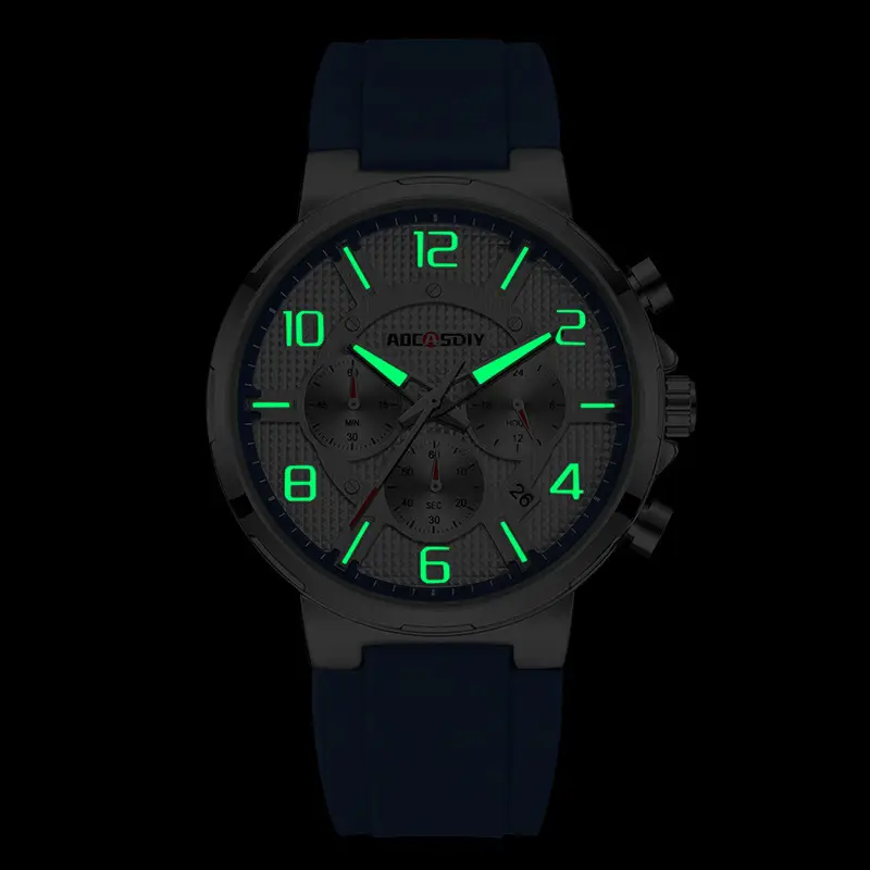 AOCASDIY Men's Chronograph Quartz Watch Black Silicone Strap — feature 15