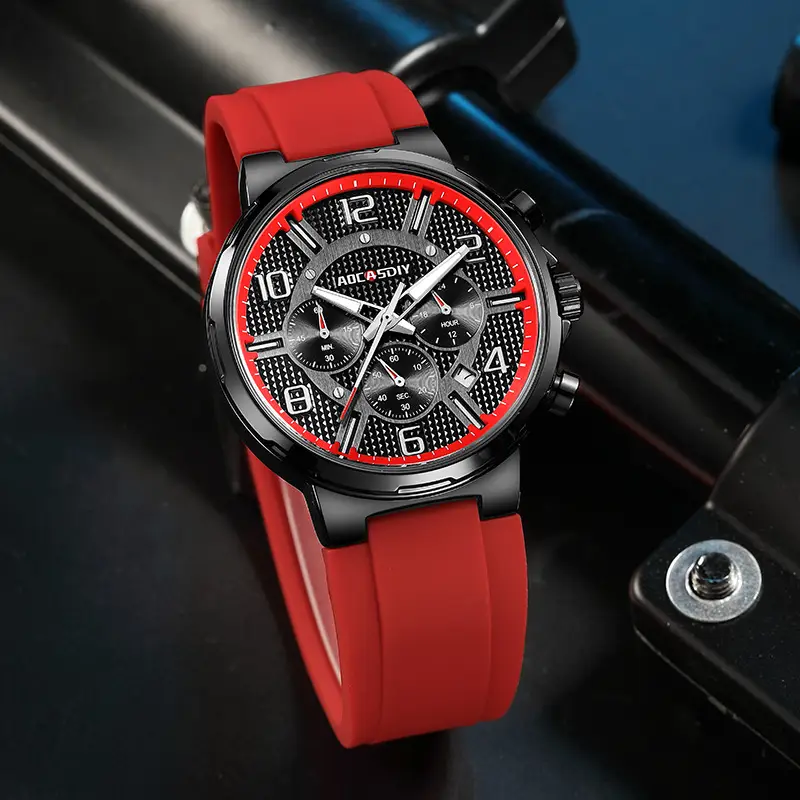 AOCASDIY Men's Chronograph Quartz Watch Black Silicone Strap — feature 16