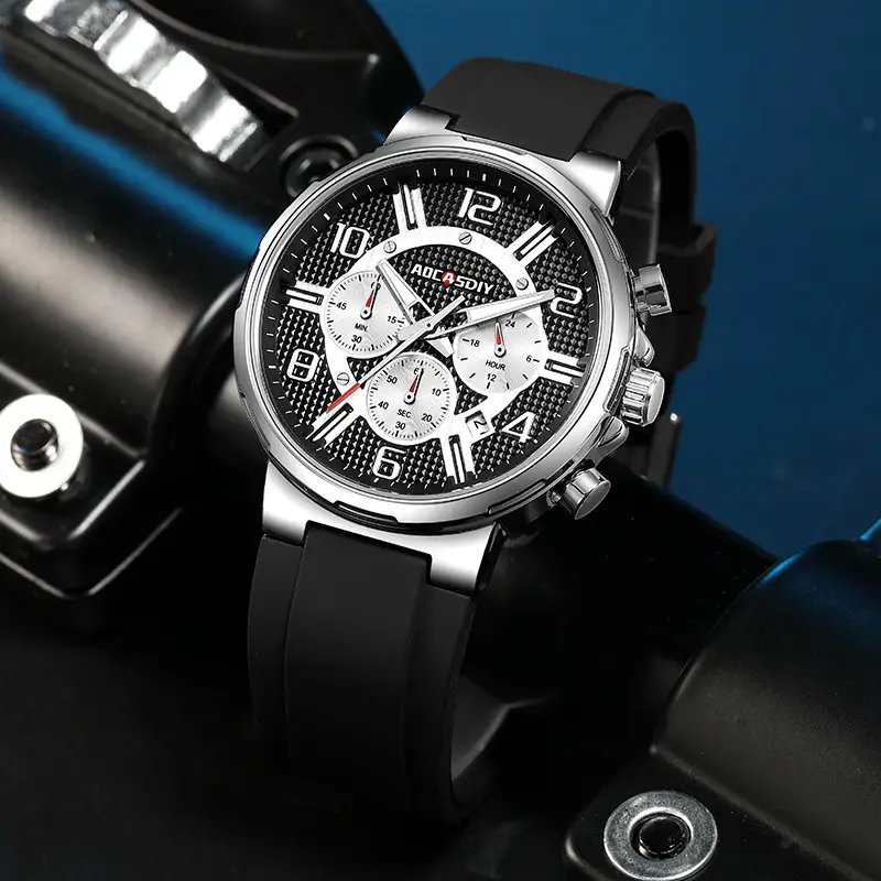 AOCASDIY Men's Chronograph Quartz Watch Black Silicone Strap — feature 17