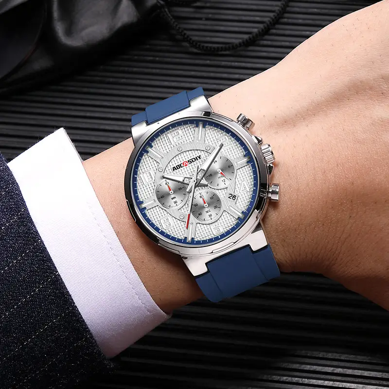 AOCASDIY Men's Chronograph Quartz Watch Black Silicone Strap — feature 20