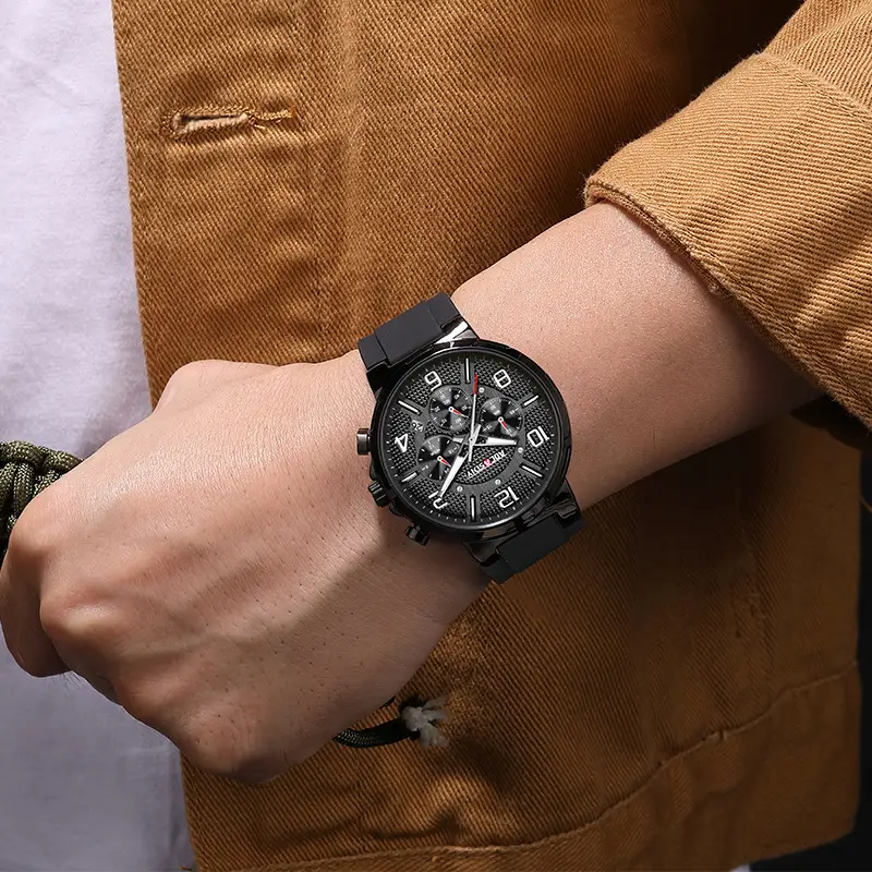 AOCASDIY Men's Chronograph Quartz Watch Black Silicone Strap — feature 22