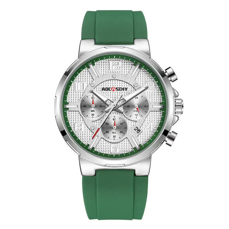 AOCASDIY Men's Chronograph Quartz Watch Black Silicone Strap - Image 3