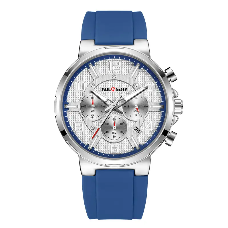 AOCASDIY Men's Chronograph Quartz Watch Black Silicone Strap - Image 4