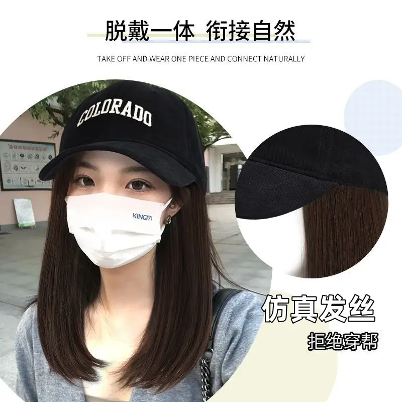 Female Medium Long Hair Letter Cap Face Mask Cap Set
