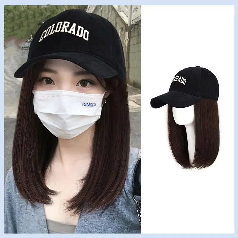 Female Medium Long Hair Letter Cap Face Mask Cap Set