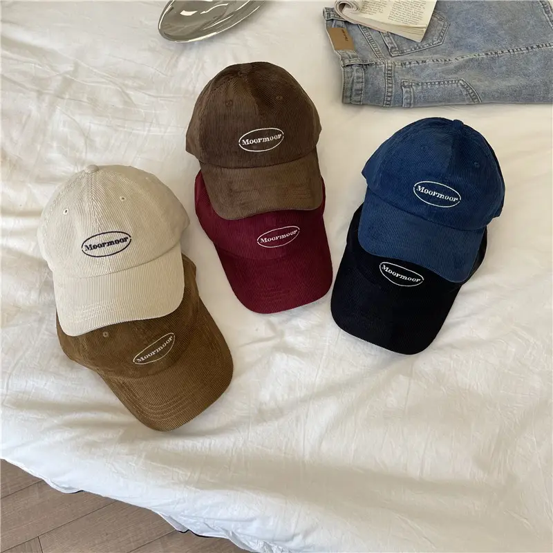 Korean Style Retro Corduroy Cap for Women Brown Red