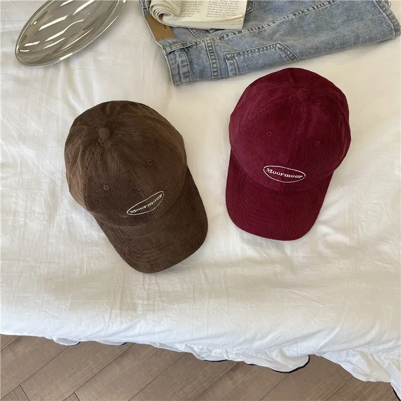 Korean Style Retro Corduroy Cap for Women Brown Red