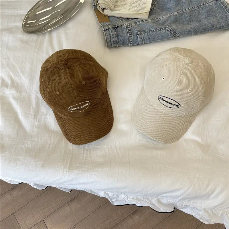 Korean Style Retro Corduroy Cap for Women Brown Red