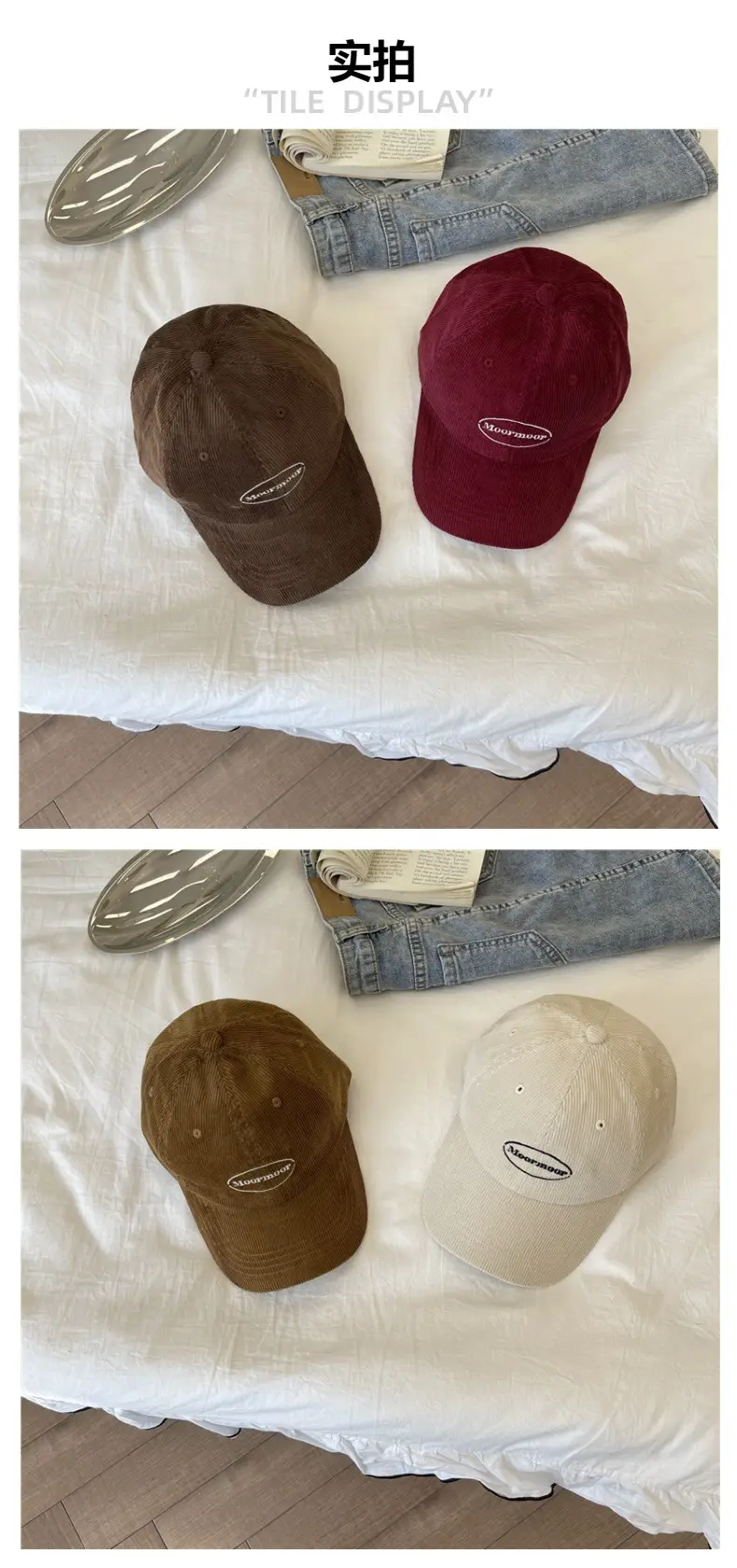 Korean Style Retro Corduroy Cap for Women Brown Red — feature 3