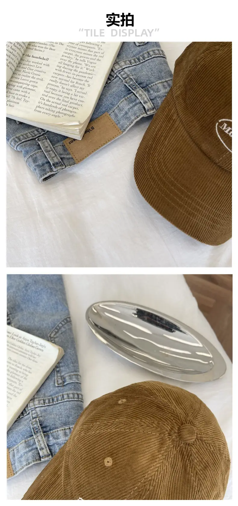 Korean Style Retro Corduroy Cap for Women Brown Red — feature 4
