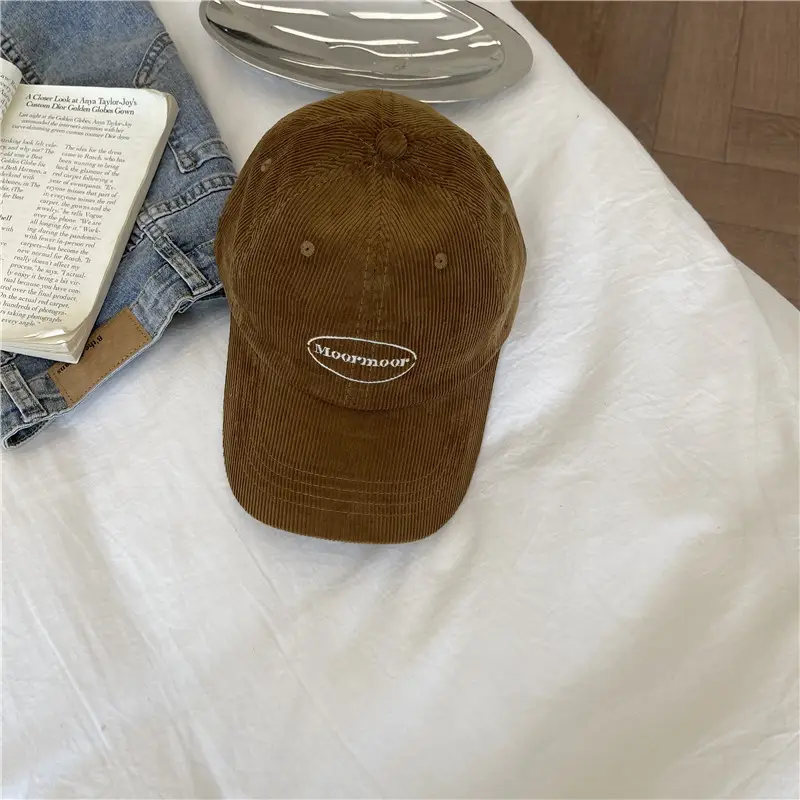 Korean Style Retro Corduroy Cap for Women Brown Red