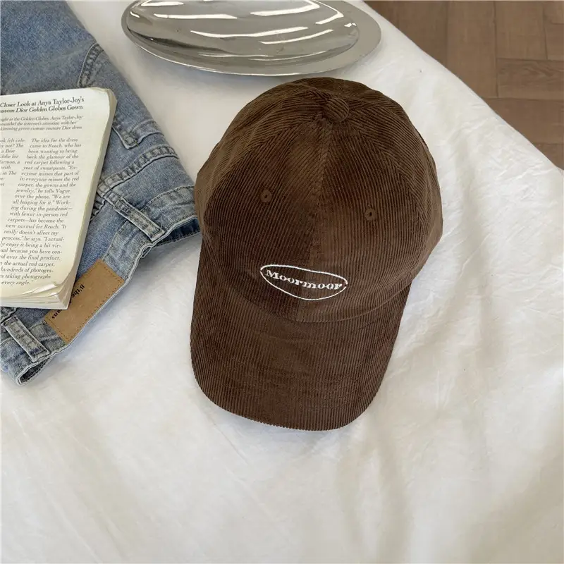 Korean Style Retro Corduroy Cap for Women Brown Red