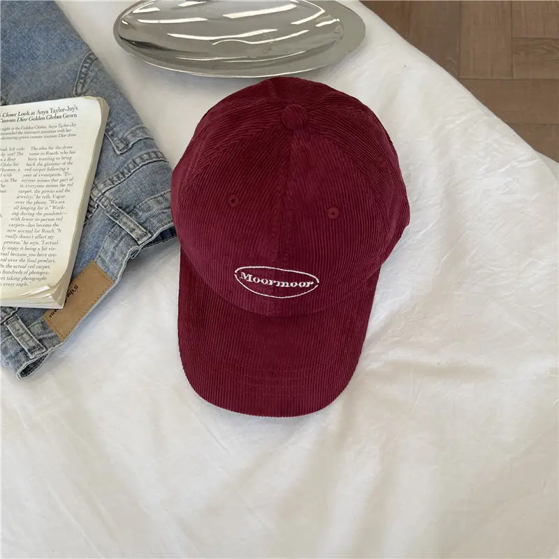 Korean Style Retro Corduroy Cap for Women Brown Red