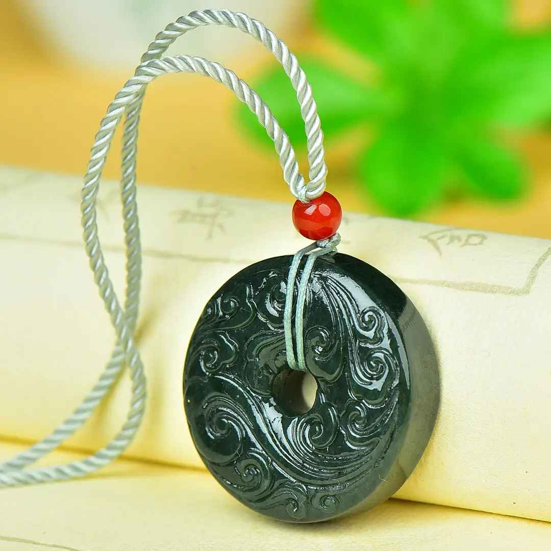 Hetian Jade Ping An Buckle Black Ornate Design - Image 4