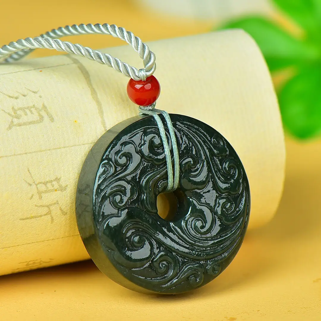 Hetian Jade Ping An Buckle Black Ornate Design — feature 6