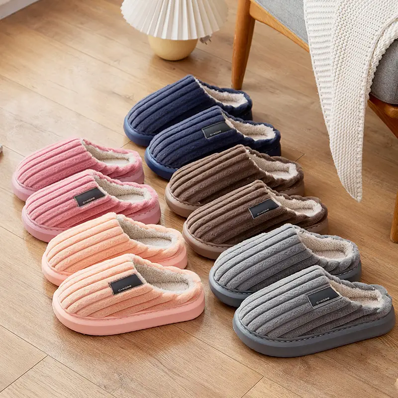 Plus size slippers with shit feeling Men's thick bottom household non-slip autumn and winter plus size thermal plush cotton slippers men's