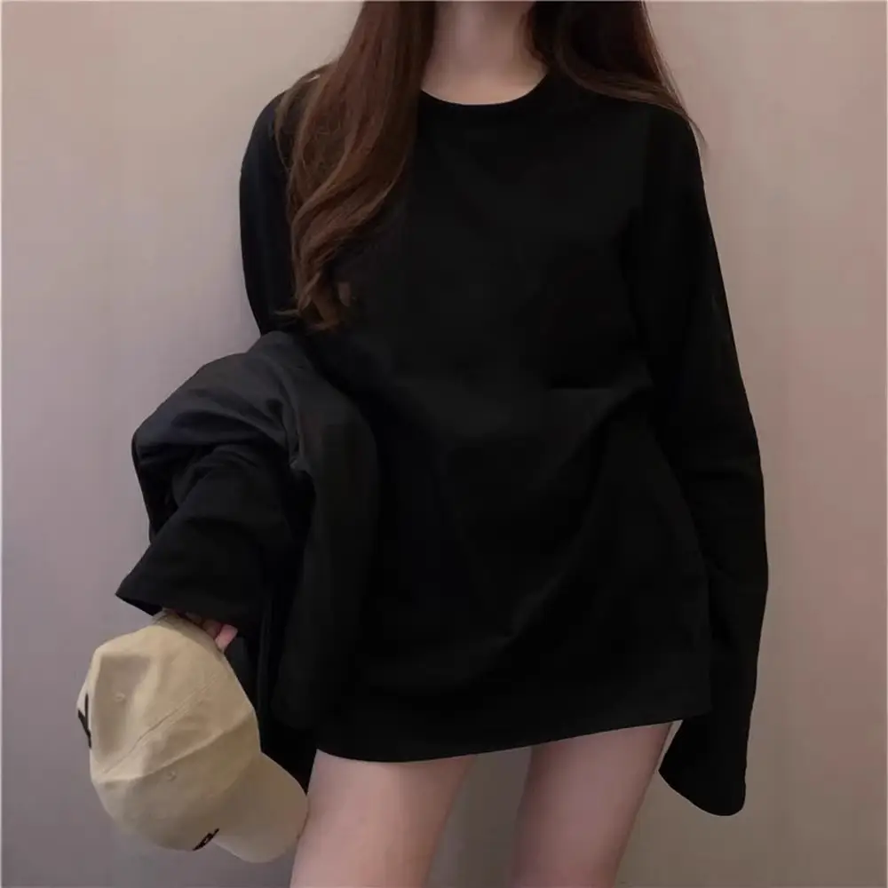 Round Neck Versatile T-Shirt for Women 2026 Autumn New Long-Sleeve Student Loose-Fitting Base Layer Top Casual Trendy