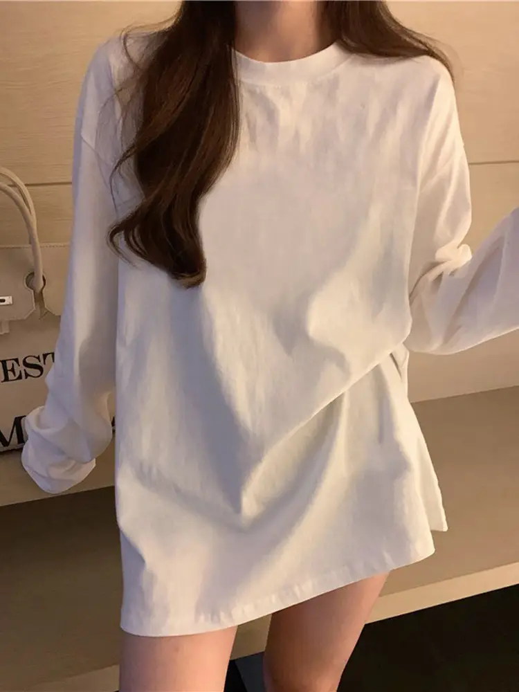 Round Neck Versatile T-Shirt for Women 2026 Autumn New Long-Sleeve Student Loose-Fitting Base Layer Top Casual Trendy
