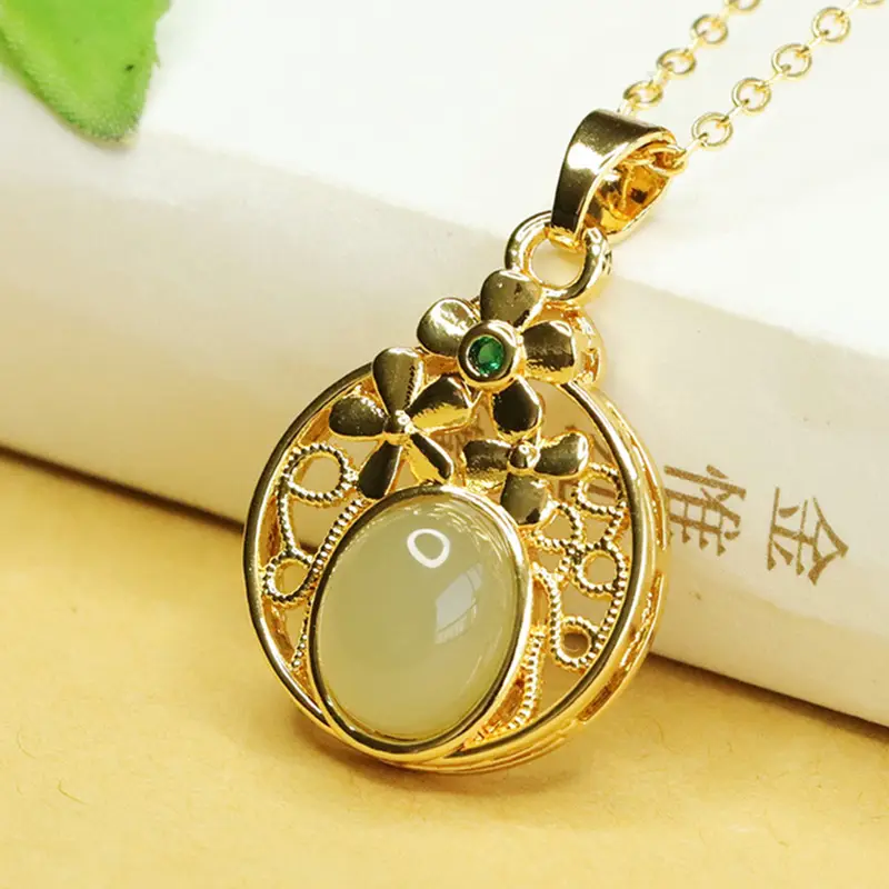 Aiyu Hollow Flower Jade Necklace with Gold Chain