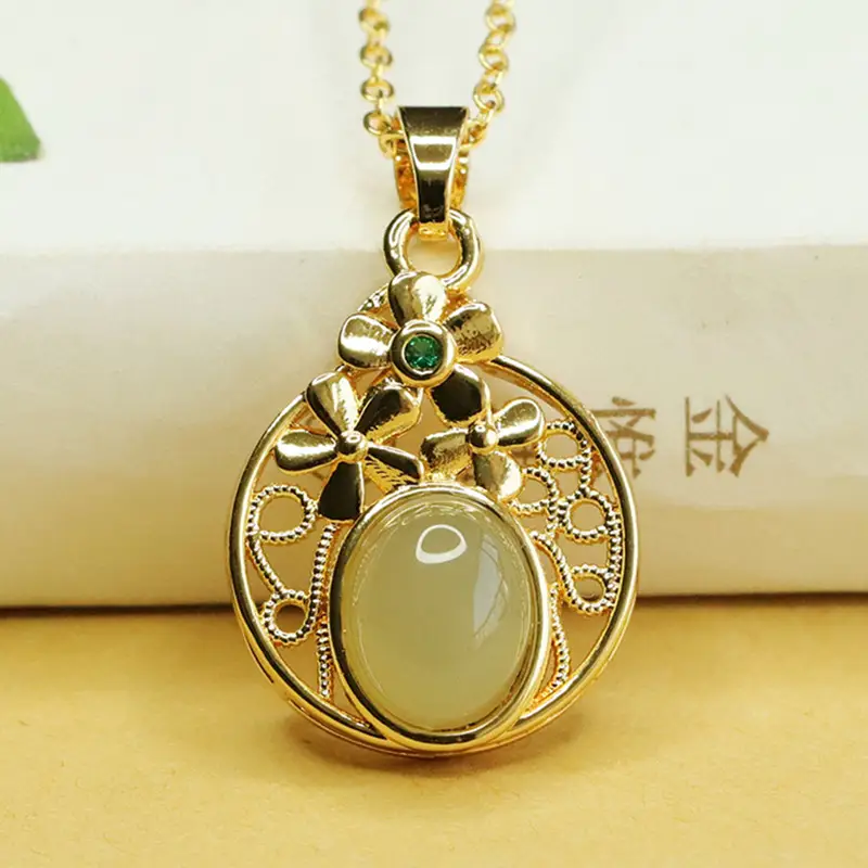 Aiyu Hollow Flower Jade Necklace with Gold Chain — feature 7