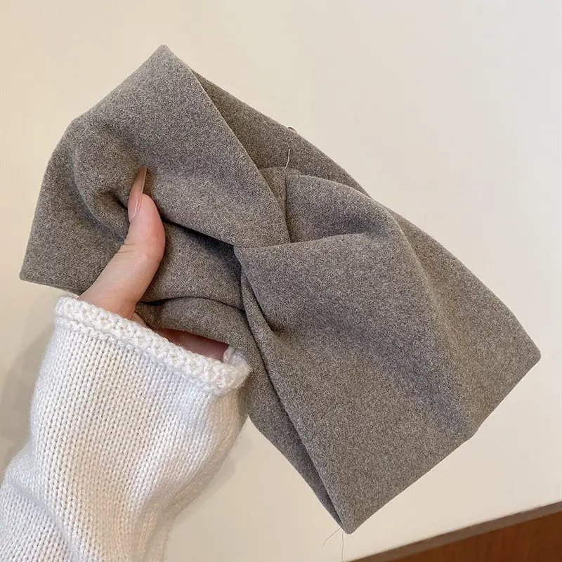 Women's Beige Wool Headband with Wide Edge Design - Image 4