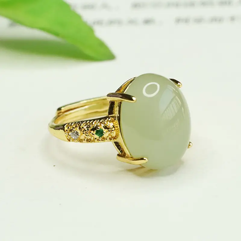 Aiyu Natural Jade Ring Pigeon Egg Design Gold Plated - Image 2