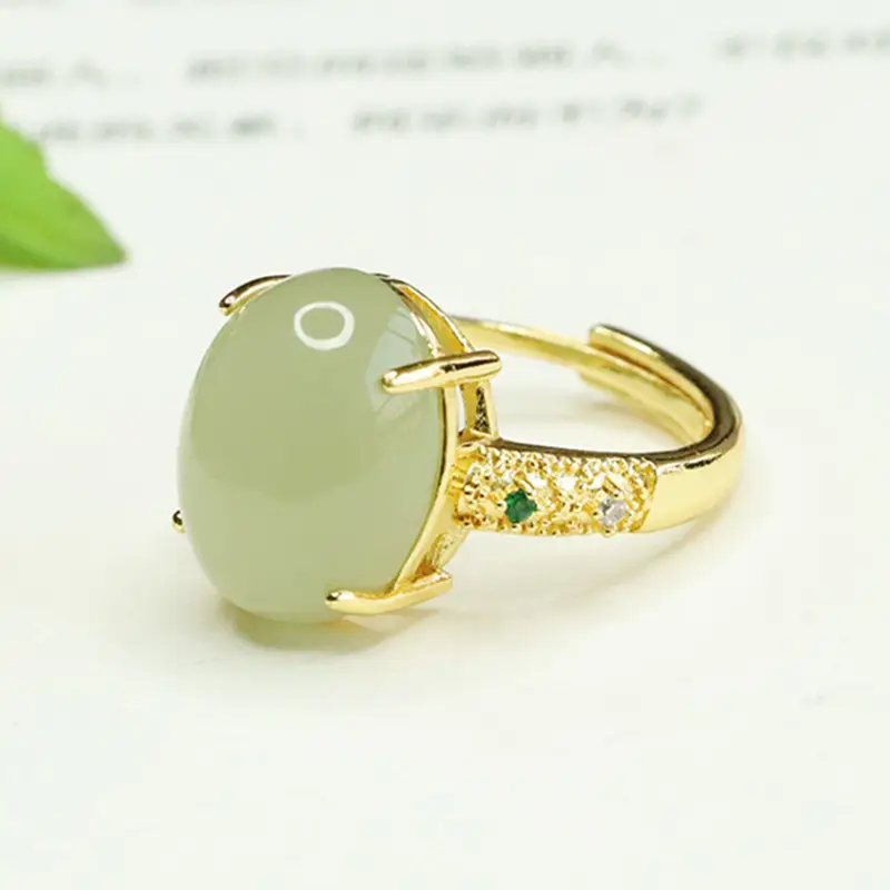 Aiyu Natural Jade Ring Pigeon Egg Design Gold Plated - Image 3