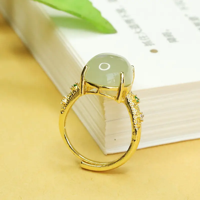 Aiyu Natural Jade Ring Pigeon Egg Design Gold Plated - Image 4
