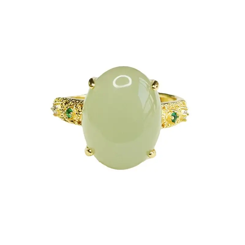 Aiyu Natural Jade Ring Pigeon Egg Design Gold Plated - Image 5