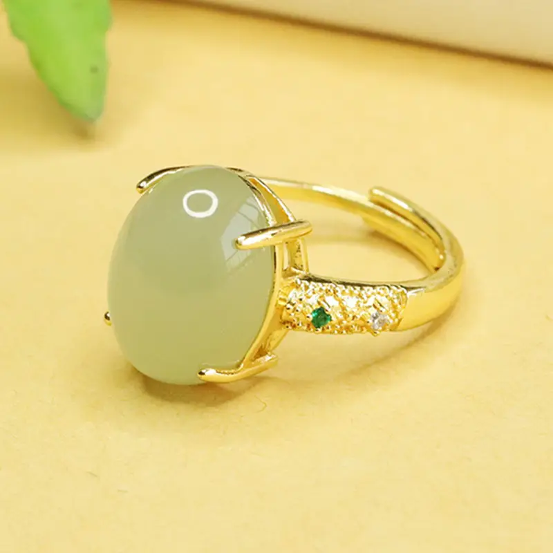 Aiyu Natural Jade Ring Pigeon Egg Design Gold Plated — feature 7