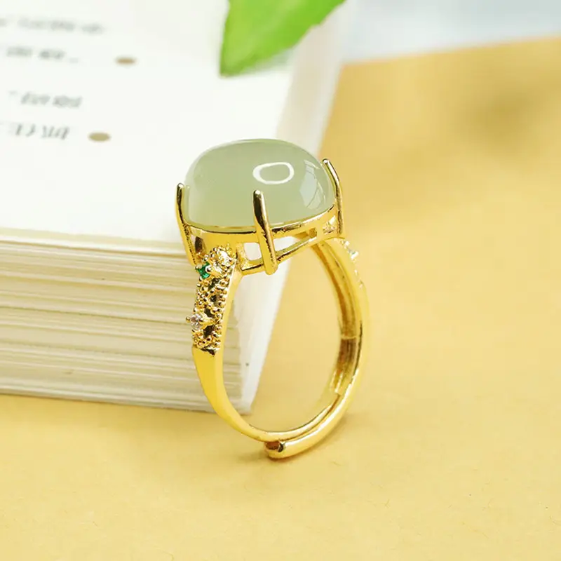 Aiyu Natural Jade Ring Pigeon Egg Design Gold Plated — feature 9