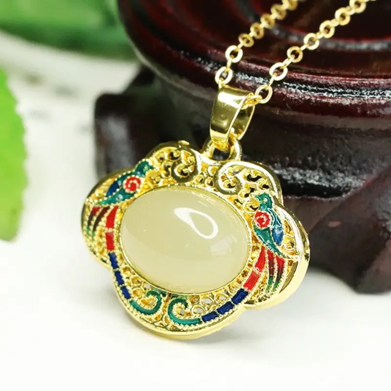 Aiyu Hetian Jade Necklace with Ruyi Lock Design