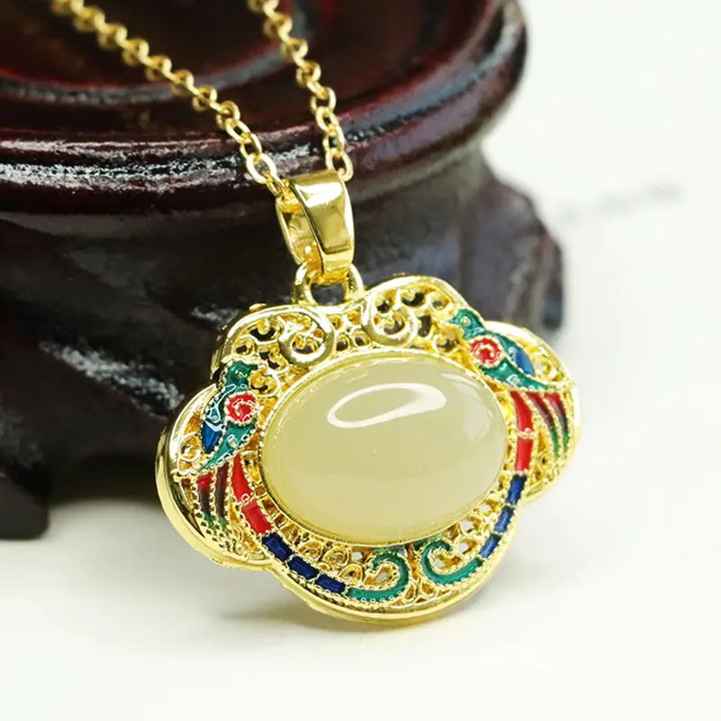 Aiyu Hetian Jade Necklace with Ruyi Lock Design