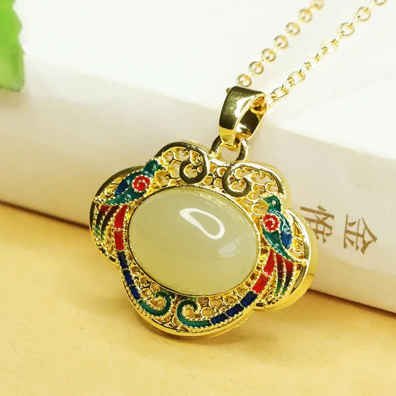 Aiyu Hetian Jade Necklace with Ruyi Lock Design
