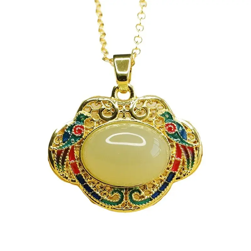 Aiyu Hetian Jade Necklace with Ruyi Lock Design